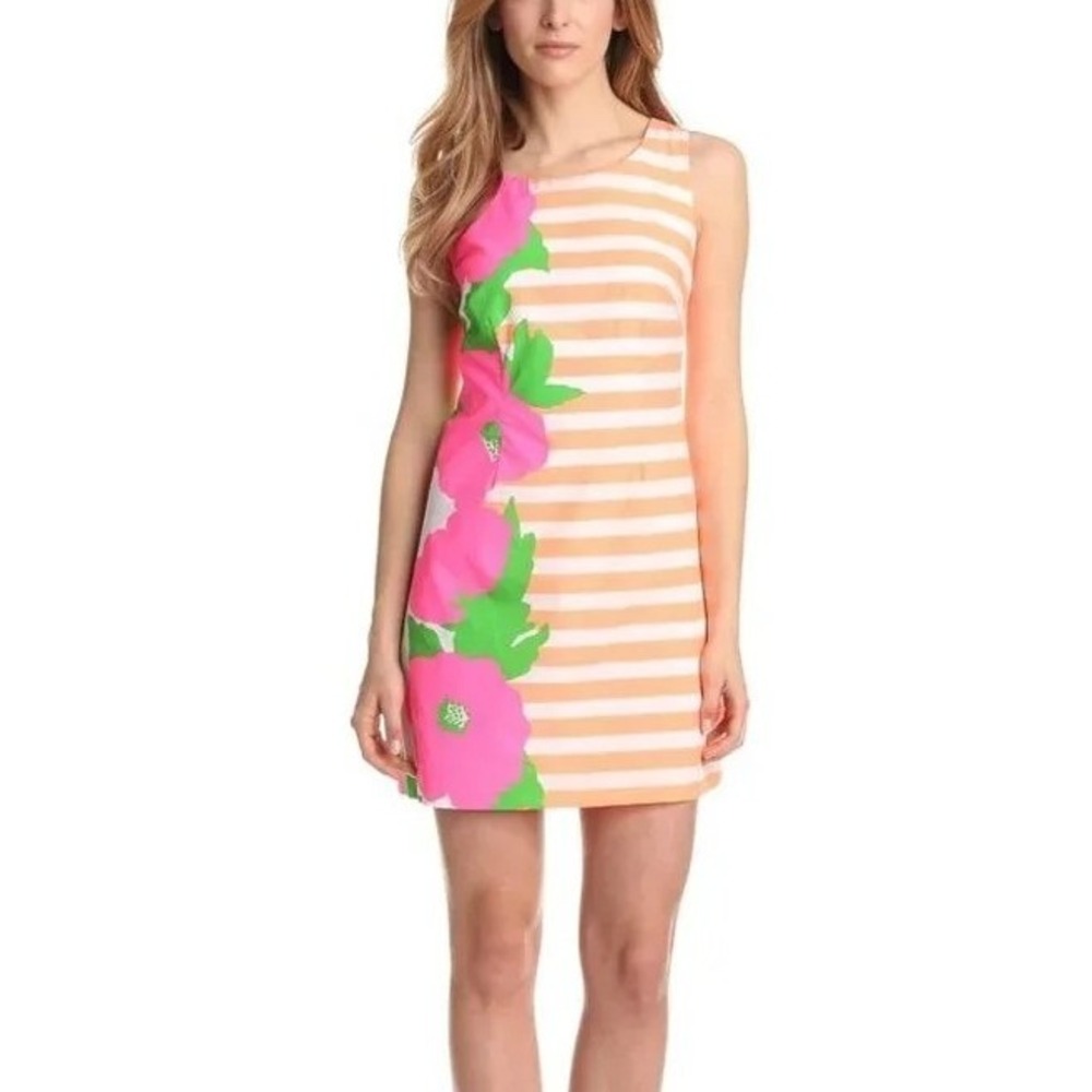 Lilly Pulitzer Delia Shift Dress 12 Sunrise Orange Wild Flowers Striped Floral